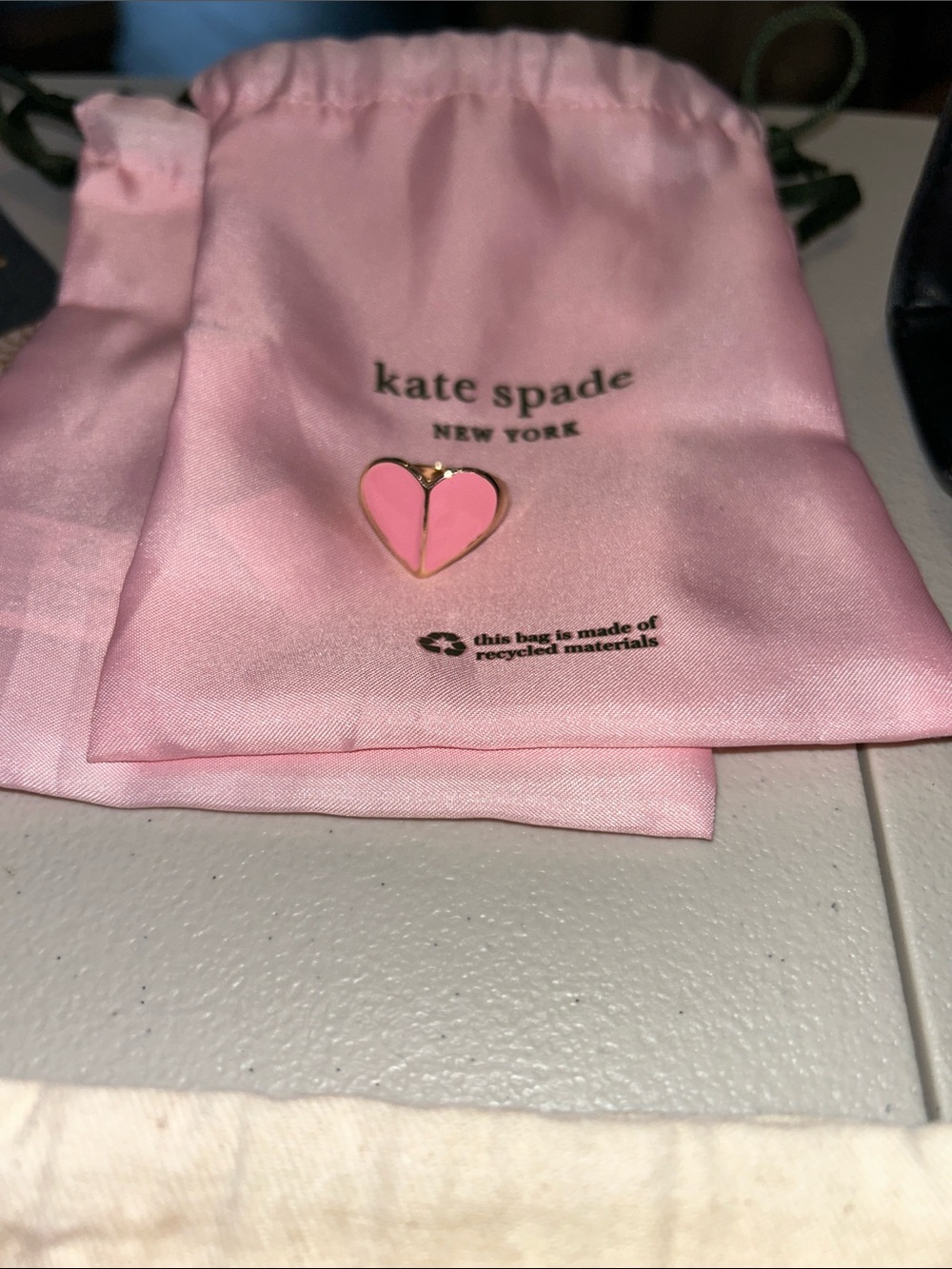 kate spade Pink Heart Enamel Pin with Gold Trim